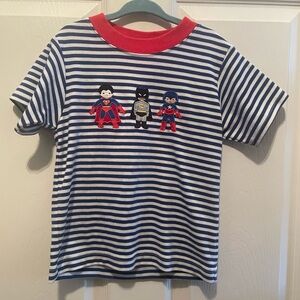 Embroidered superhero striped t-shirt, 4T. Batman, Superman, Captain America